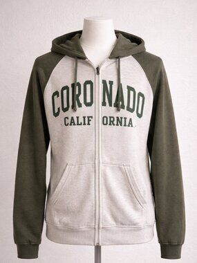 U.S. Vintage Coronado California Zip Up Hoodie Green Gray Size Small
